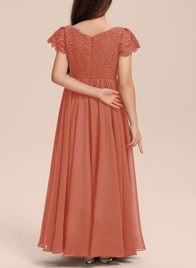 HOSIKA Girls Summer Short Sleeve Vintage Wedding Guest Princess Floor Length Dress Rust - Image 5